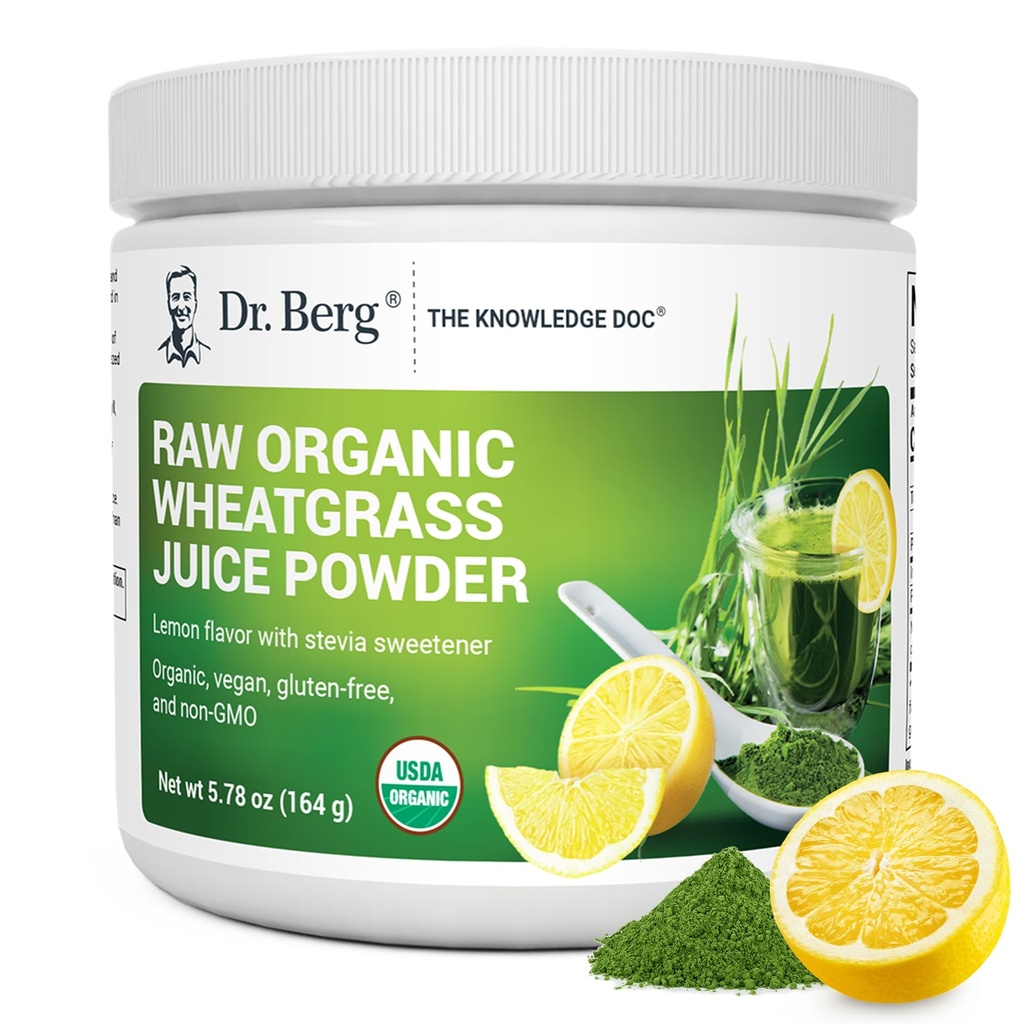 Tri Berg USDA Certified Organic Green Powder Superfood (60 Servings) - valmistettu raakavehnästä, klorofyllistä, Trace Minerals & Natural Enzymes - ei-GMO Green Superfood Powder - sitruunan maku