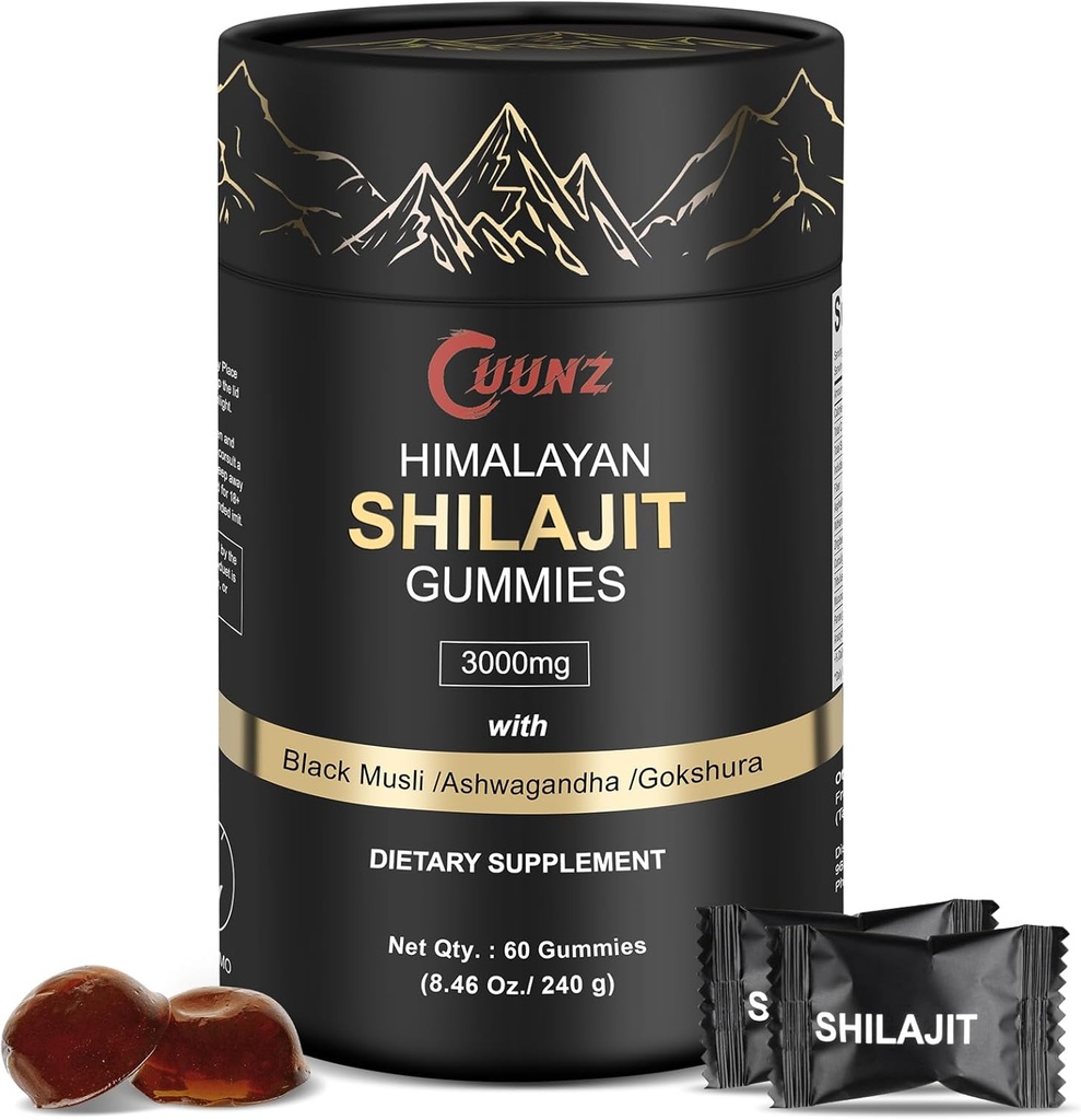 Himalajan ravitseva Shilajit Gummies Gold - Ashwagandha, Gokshura - Fulvic Acid - 85+ Trace Minerals - miesten naisten - ei lisättyä sokeria (Shilajit Gold Gummies)