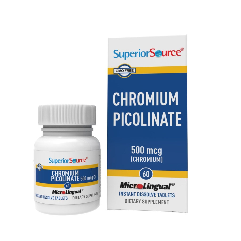 Superior Source Kromi Picolinate - Supplement Formula Supports Terve sokeriaineenvaihdunta - 500 mikrog, 50 Instant liuottaa tabletit
