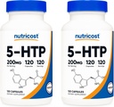 Nutricost 5-HTP 200mg, 120 vegetariska kapslar (5-Hydroxytryptophan) - Icke-GMO & Gluten Free (2 flaskor)