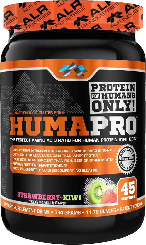 Humapro | Aminosyror Protein Matrix för människor | 99% Utilization för Lean Muscle | Vegan, Gluten Free | 334g / 45 portioner (Strawberry Kiwi)