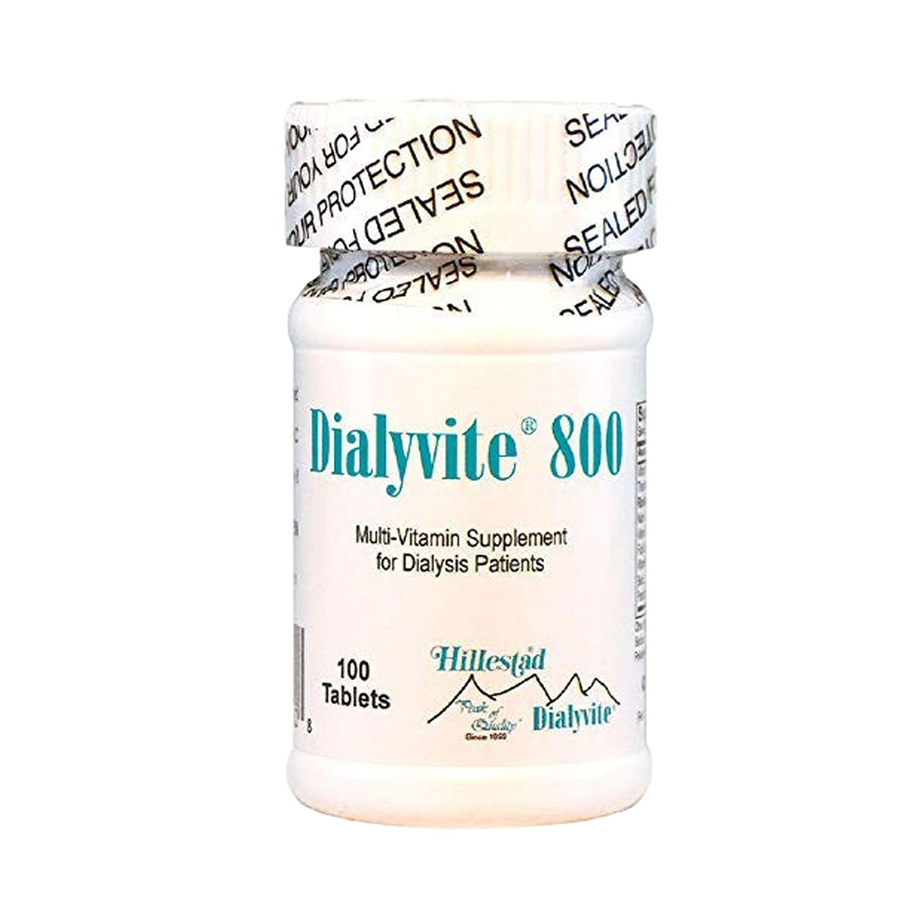 Hillestad Labs Dialyvite 800 Multi-Vitavan täydentää dialyysipotilaille, 100 tablettia, keltainen, alkuperäinen