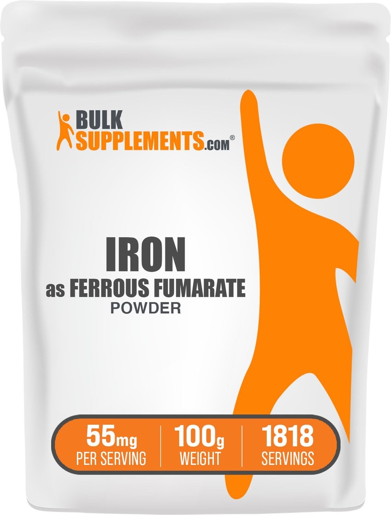 BulkSupplements.com Ferrous Fumarate Powder - Essential Mineral, Iron Supplement for Miehet ja naiset - Gluteeniton, 55 mg per tarjoilu, 100g (3.5 oz) (pakkaus 1)