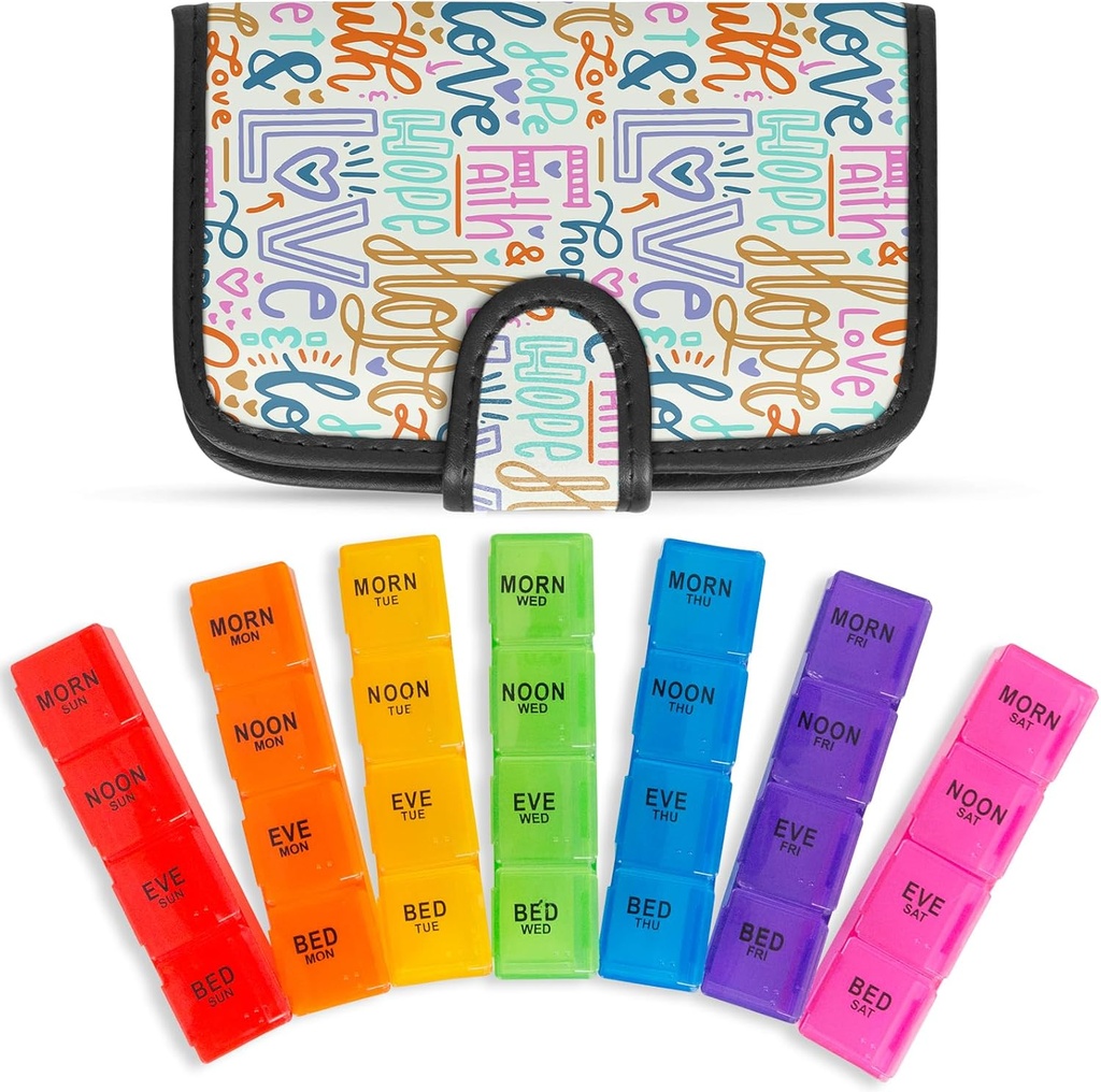 Vive Weekly Pill Organizer 4 gånger om dagen - 7 dagar Pill Boxar för morgon, middag, natt - Extra stor medicin, vitamin och tilläggsdispenser med Premium Leather Case