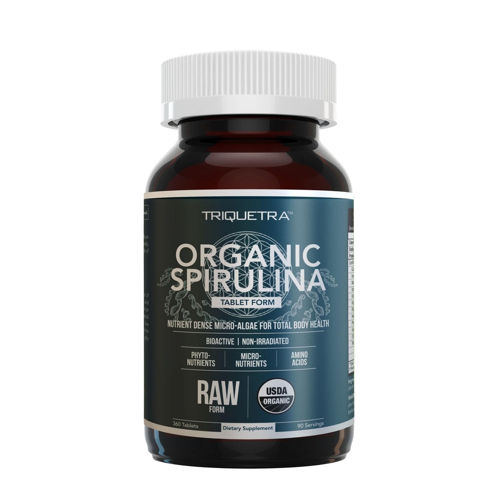 Organic Spirulana Tablets (360 tablettia) - Valmistettu Parry® Spirulina, Maailman paras Spirulina, korkein ravinnetiheys - Ei säteilyä, 3 Organic Sertifikaatit (90 Servings)