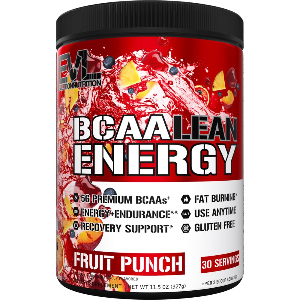 EVL BCAA Lean Energy Powder - Esiharjoittelu Green Tea Fat Burner Tuki BCAAs Aminohapot ja Clean Energizers - BCAA Powder Post Treenout Recovery Drink for Lean Muscle Recovery - Fruit Punch