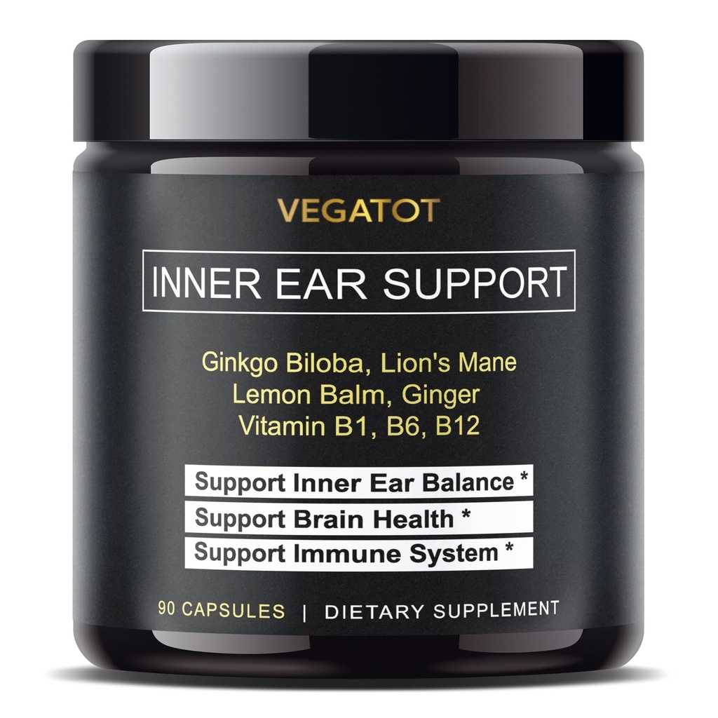 VEGATOT Vertigo Supplement *USA Made and Tested * Inner korva täydentää Ginkgo Biloba Lion's Mane Sitruuna balm inkivääri VIT B1, B6, B12 - huimausta Spinning Inner korvatasapaino