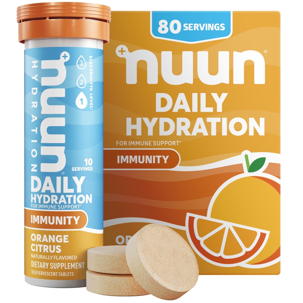 Nuun Immuniteetti Elektrolyytti Tabletit D-, C-, E-, & A-, Inkivääri, Elderberry, Magnesium & 4 Muut Essential Electrolytes, Vegan, Orange Citrus, 8 pakkaus (80 Servings yhteensä)