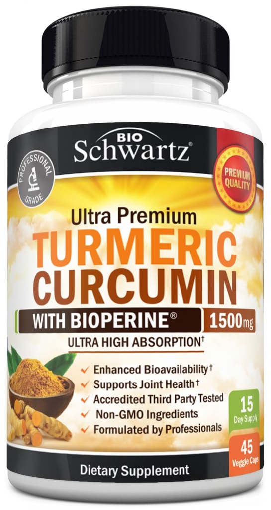 Kurkuma Curcumin Black Pepper Extract 1500 mg - korkea imeytyminen Ultra Potent Turmeric täydentää 95% Curcuminoidit ja BioPerine - Non GMO Tumeric kapselit Joint Support - 45 kapselia