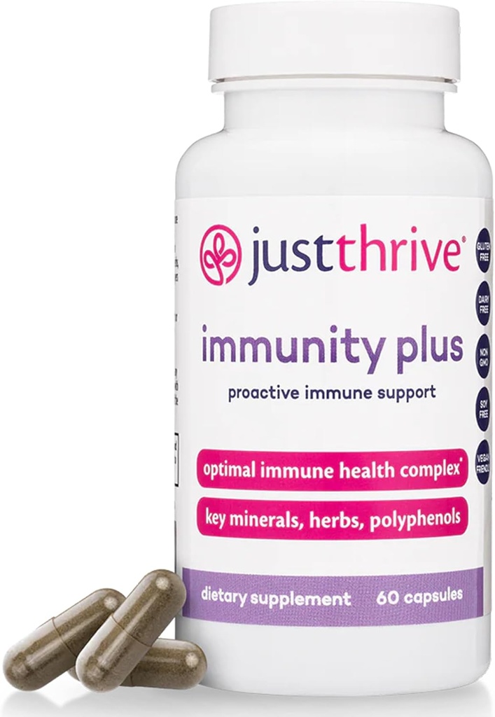 Just Thrive Immunity Plus - Vegan Gut Health och Immune Support Supplement för barn och vuxna, 60 kapslar