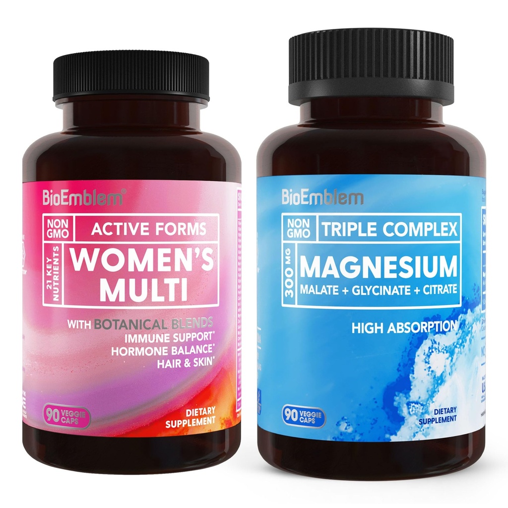 BioEmblem Naisten Triple Magnesium Complex ja Multivitamiini fro Kardiovaskulaarisia terveys ja ravitsemus tarpeet