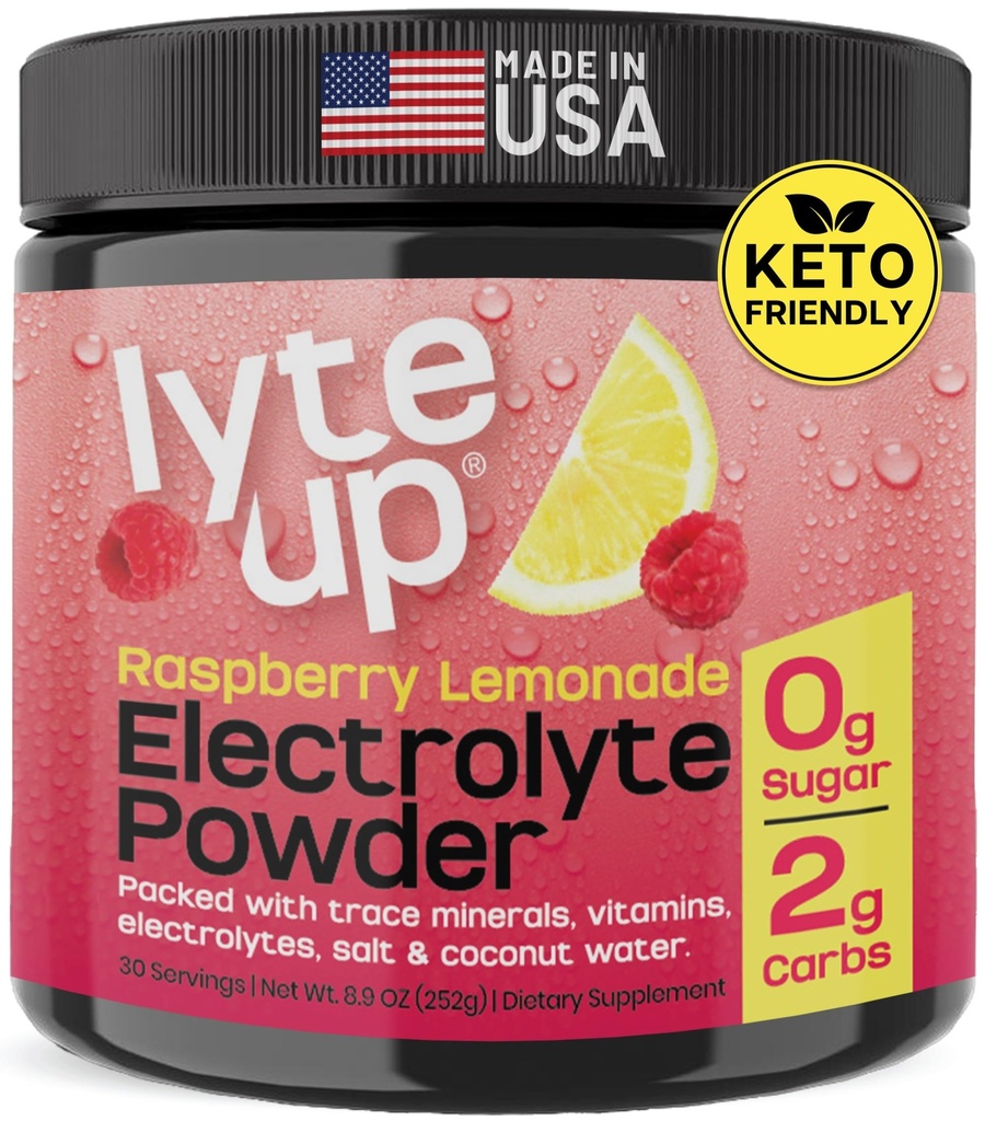 Nutriana Keto Electrolytes Powder No Sugar - Zero Carb & Zero Calorie Electrolyte Drink Mix - Sokerittomia Electrolyyttejä Hydraation Powder - Fasting Electrolytes Vadelma sitruunamehu