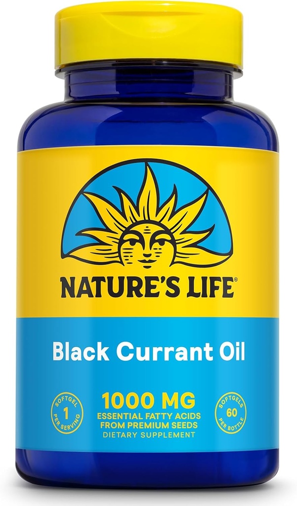 LUONNON LIFE Mustaherukkasiemenöljy 1000mg - Mustaherukkaöljy, Omega 6:n luonnollinen lähde Gamma Linoleenihappo (GLA) ja Omega 3 Alfa-Linoleenihappo (ALA), 60 päivän takuu, 60 tarjoilua, 60 Softgelia