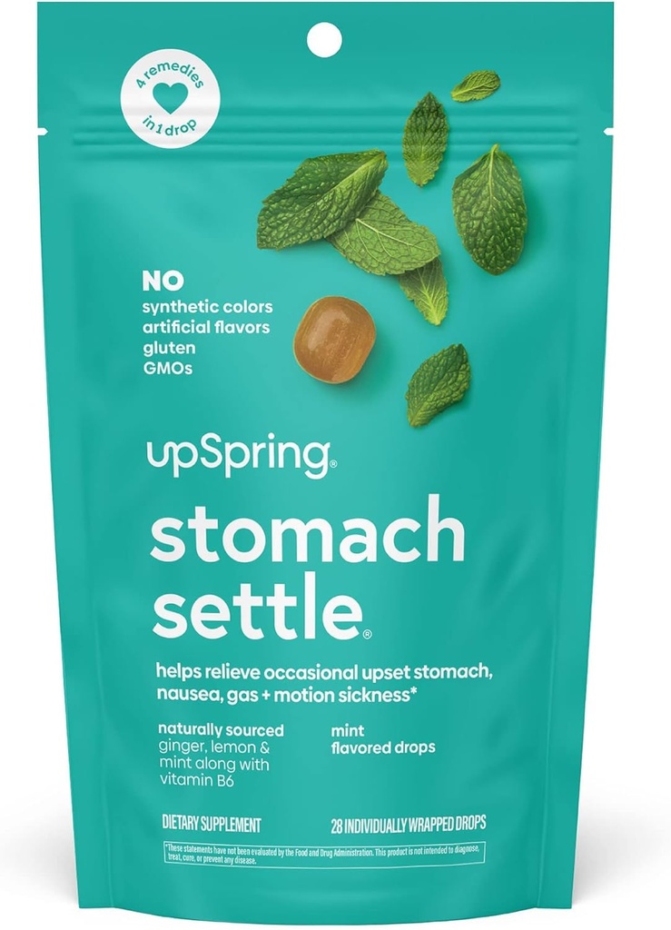 UpSpring Smach Settle Drops satunnaisia Pahoinvointia Relief / Ypset Smaach inkivääri, sitruuna, Spearmint, ja B6. Minttumaku Drops, 28 Ct(Pakkaus Toukokuu Vary)