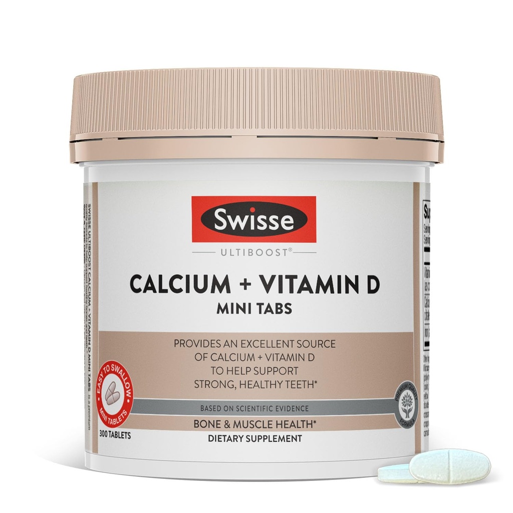 Swisse Calcium med vitamin D3 och Citrate 830mg | Kosttillskott för kvinnor och män | Ben styrka stöd | Calcio | 300 tabletter | 2-månaders leverans