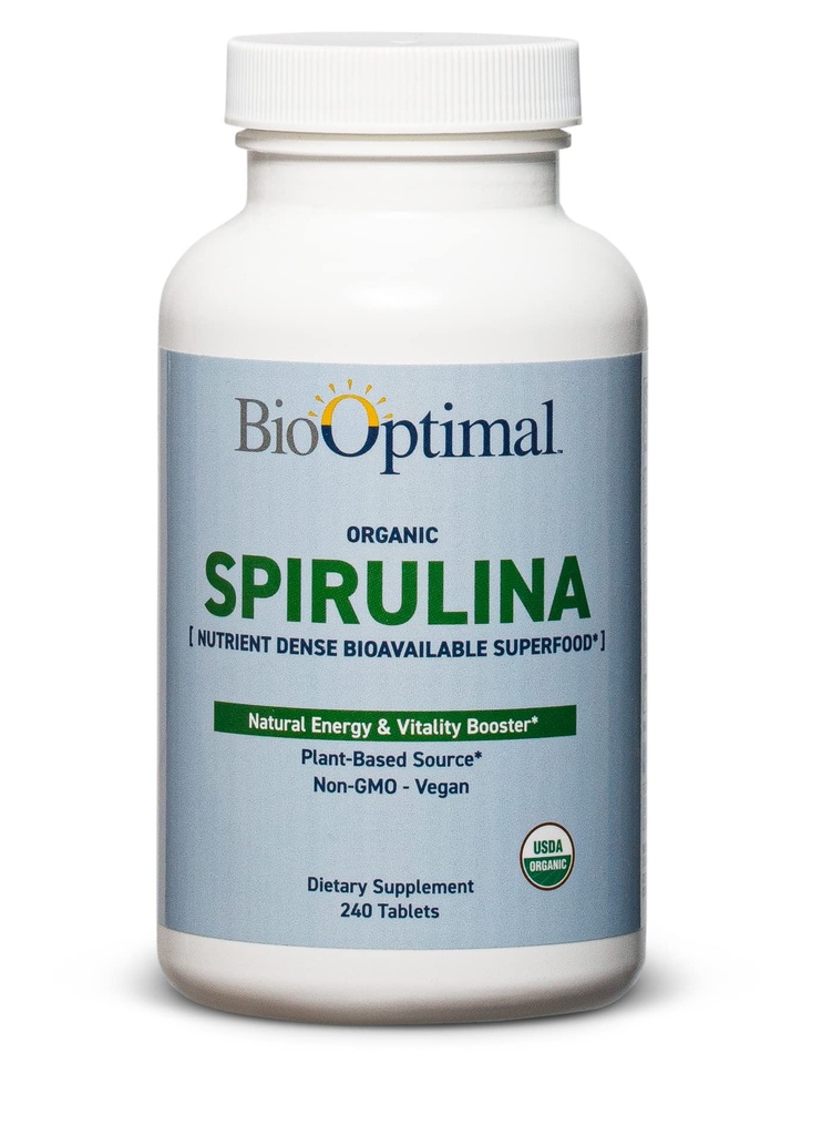 BioOptimal Organic Spirulina Tablets - Organic, non-GMO, Ei lisäaineita tai täyteaineita - 500 mg Premium Quality Ravintolisä vitamiineja, Minerals, & Antioksidantteja (240 tablettia)