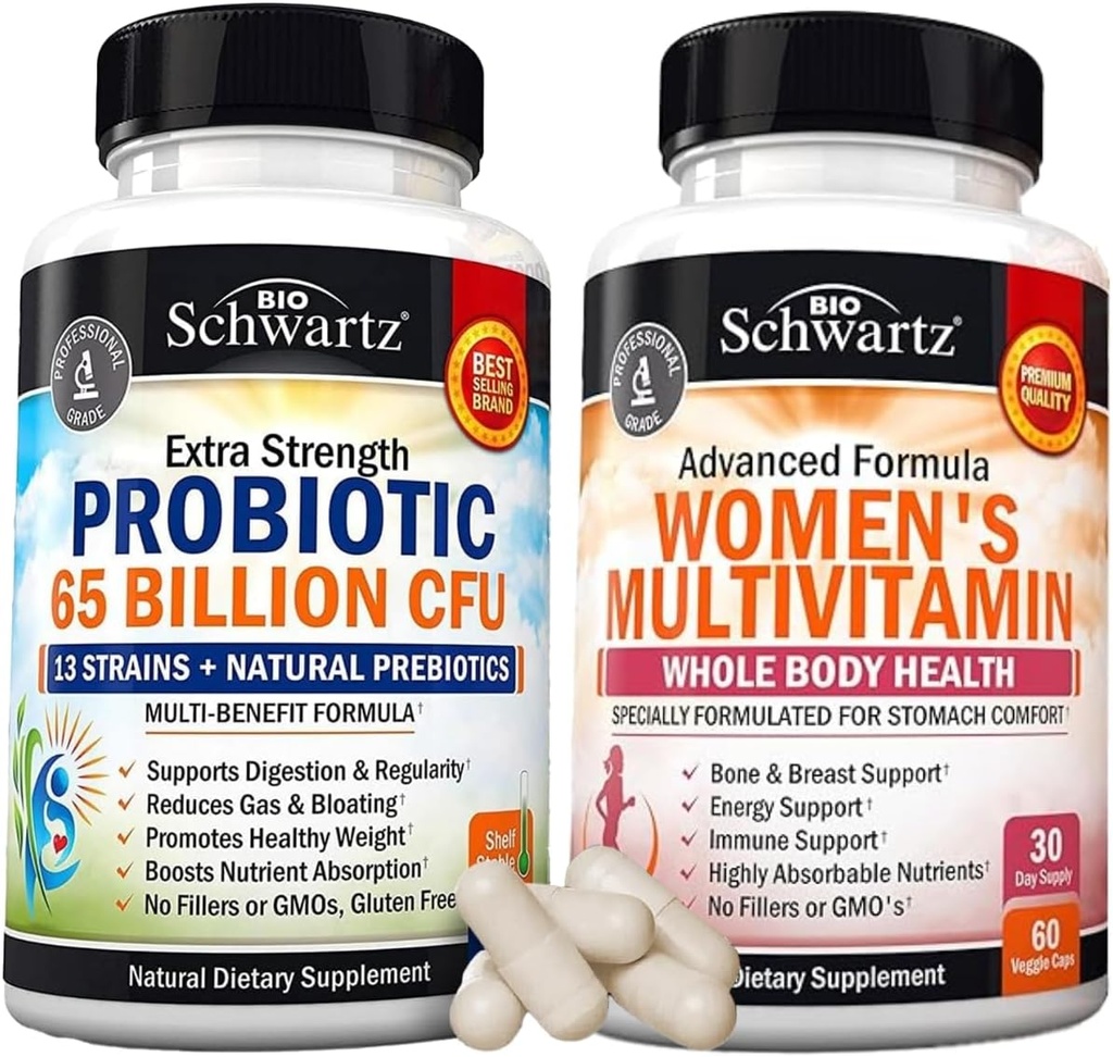 Daglig multivitamin för kvinnokapslar (1 månads leverans) Plus 65 miljarder CFU Daily Probiotic Supplement (1 månads leverans)