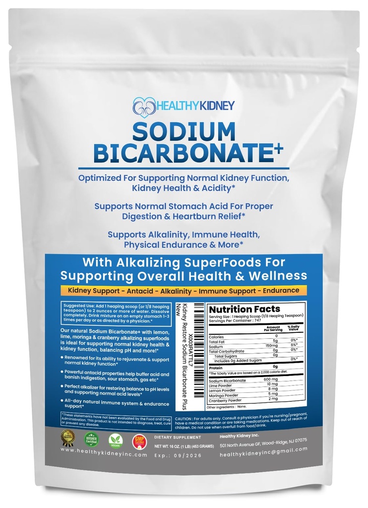 Organisk användning natriumbikarbonat Alkaliskt tillskott för alkalinitet. Stöd njurar och magsyra Neutralizer w/Alkaline Superfoods. Natriumbikarbonatpulver njur immunstöd Antacid Sports 1LB