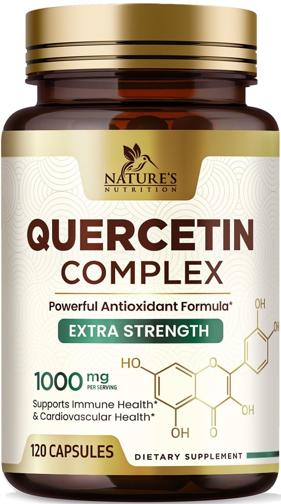 Quercetin Supplement 1000mg - Natural, Plant-Based tuki immuuni-, solu-, hengitysteiden ja kausimuutokset - Extra vahvuus Quercetin Dihydraatti Sophora Japonica - 120 kasviskapselit