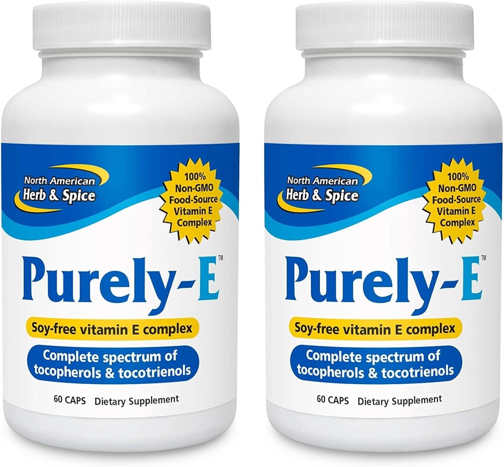 NORTH AMERICAN HERB & SPICE Purely-E - 60 kapslar, Pack of 2 - Stöder Hälsosamt hår, hud och naglar - från Sunflower Oil, Pumpkin Seeds & African Red Palm Oil - Non-GMO - 120 Total Servings