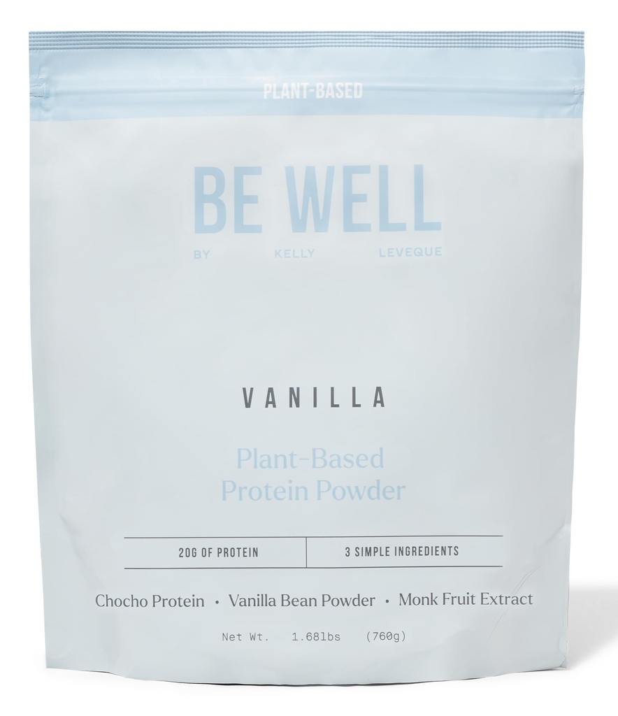 Be Well by Kelly Vanilla Plant-Based Protein Powder, Vegan 20G Protein 8G Fiber 0 Net Carb (3 Ingredients, 20 Servings) 9 Aminohapot +3 BCAAs No Soy, Ei Dairy, Stevia-free, Ei sokeria lisätty 1,68lb 760g