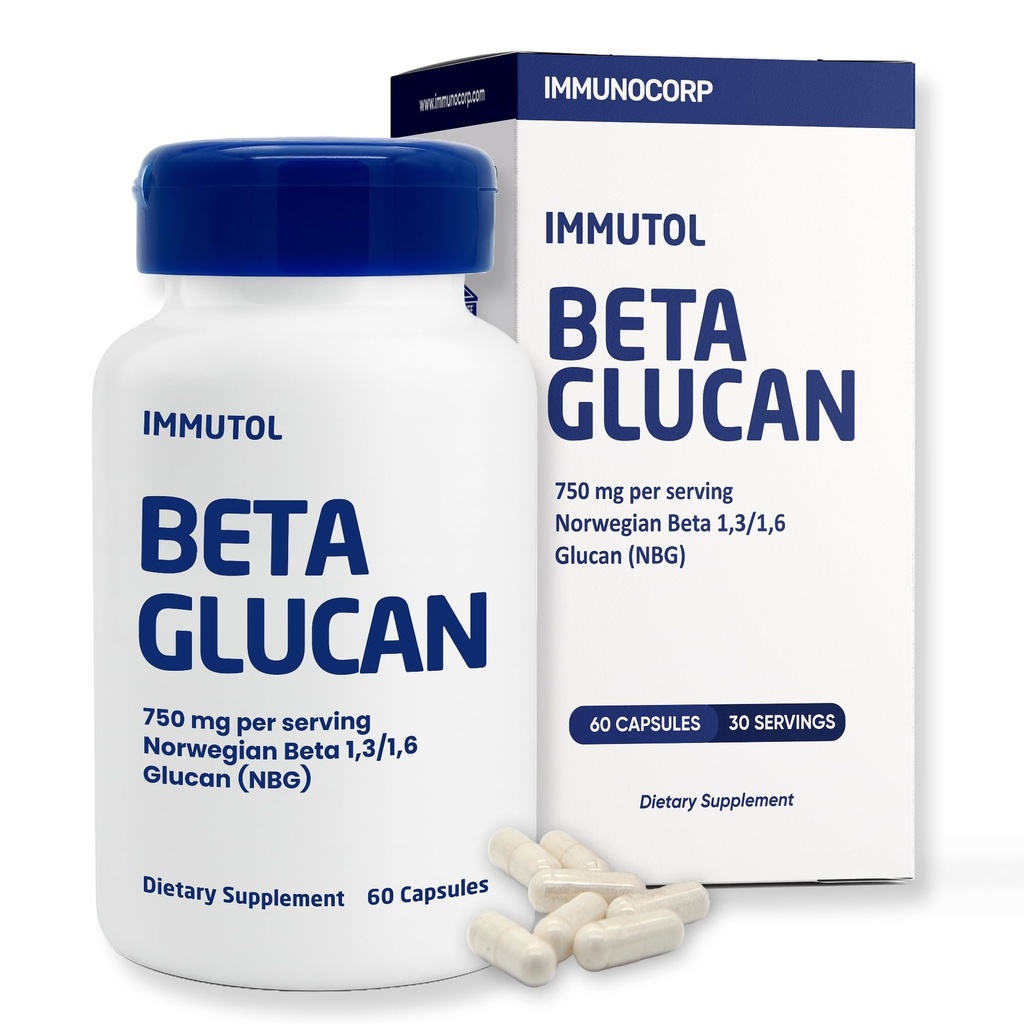 Immutol Immune Support Supplement med 750mg Beta Glucan 1,3 1,6 - Naturliga ingredienser, hög styrka för att öka immunitet och övergripande välbefinnande, 60 kapslar (60)