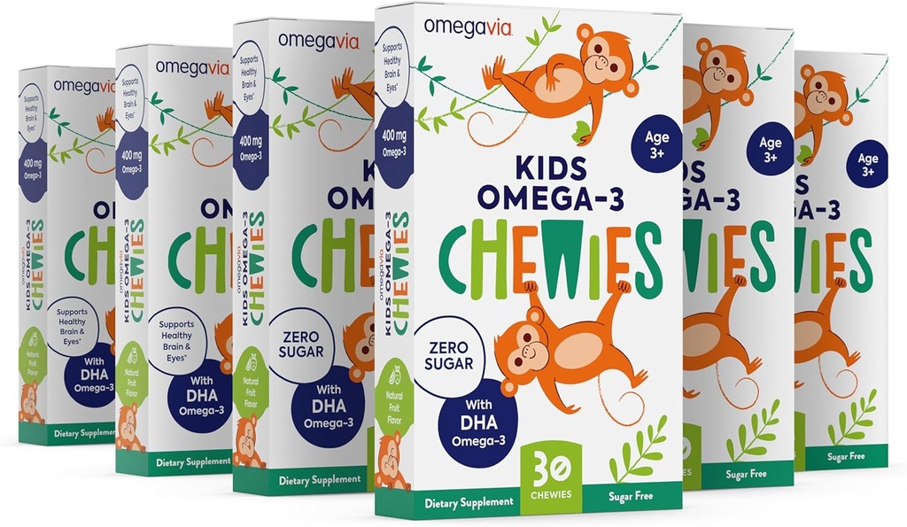 Omega 3 Gummies - Ultra-High DHA Pureskeltava Gel Gummy - lapsille tukee aivot ja silmät terveys - Sokeriton luonnon hedelmä maku - lapset Omega 3 kalaöljy Gummies (6 Pack)