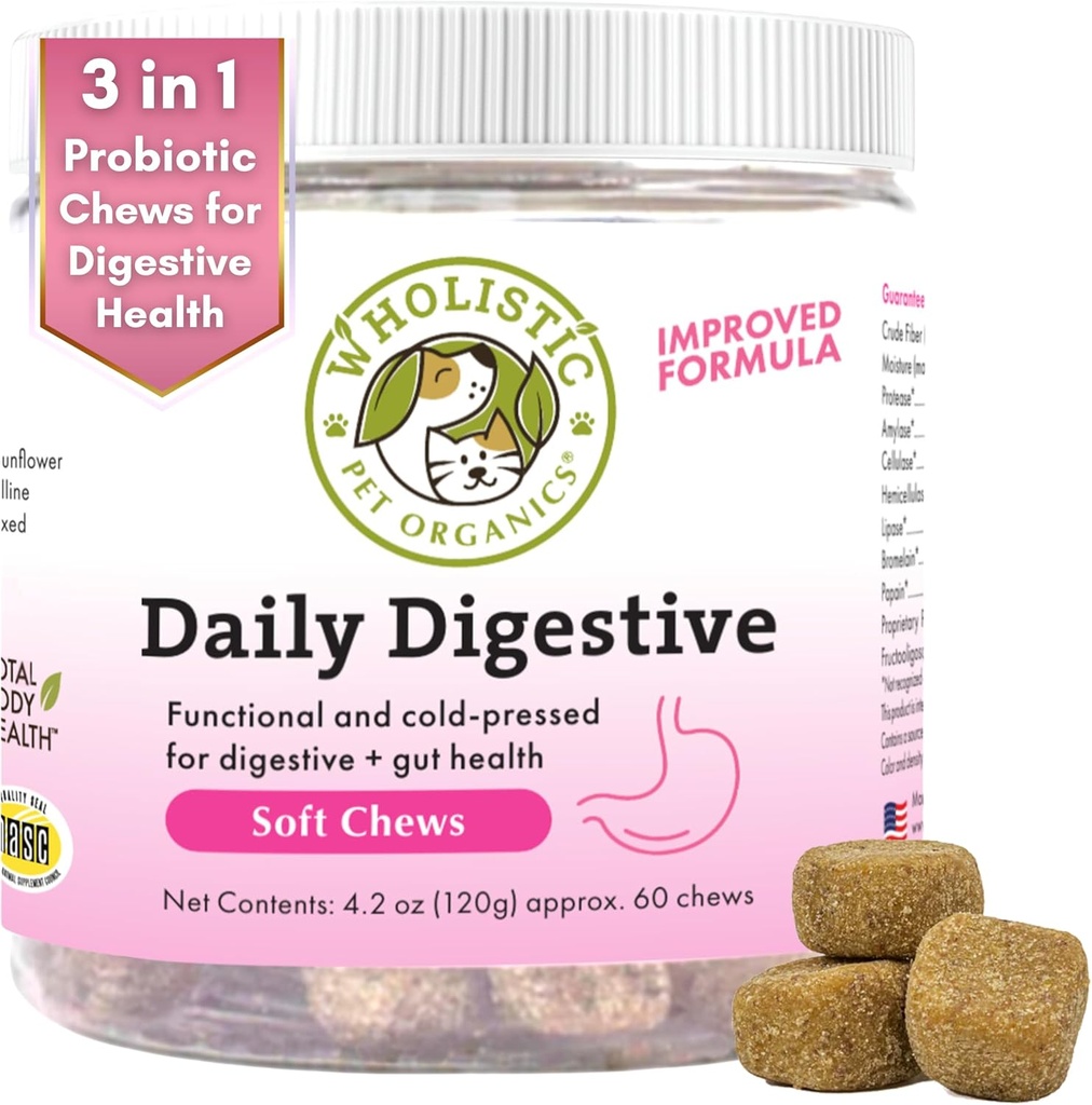 Vaaleanpunainen lemmikki Organics: Probiootti purukumia koirille Ruoansulatus - 60 Count - Dog Probiootit ja digestiivinen Enzymes - Tuki Gut Health Immuuni täydentää ehkäisee koiran Ruoansulatus ongelmia