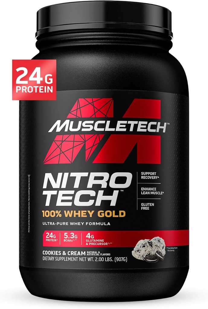 MuscleTech Whey Protein Powder , Nitro-Tech Whey Gold Protein Powder , Whey Protein Isolate Smoothie Mix , Protein Powder for Women & Men , Cookies and Cream , 2 lb (28 Servings) - paketti voi vaihdella