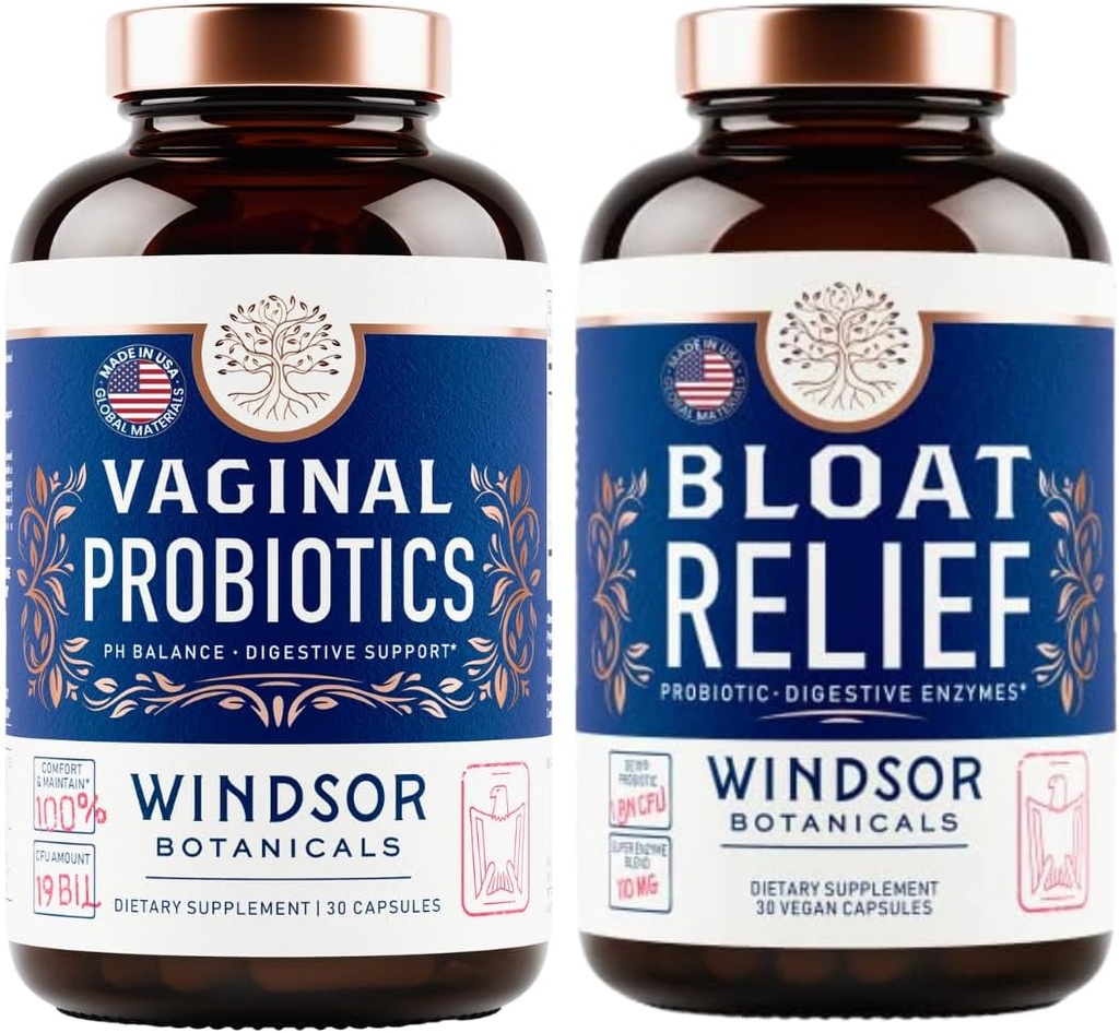 WINDSOR BOTANICALS Bloat Relief Probiootti Entsyymit ja emätin Probiootit - Ruoansulatus- ja emätinterveys Bundle
