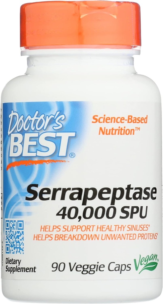 Läkare Bästa Serrapeptase 40.000 SPU, Non-GMO, Vegan, 90 Veggie Capsule (Pack of 1)