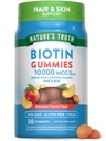 Naturens sanning Biotin Gummies | 10000mcg | 50 greve | Vegan, icke-GMO & Gluten fri tillägg | Peach smak