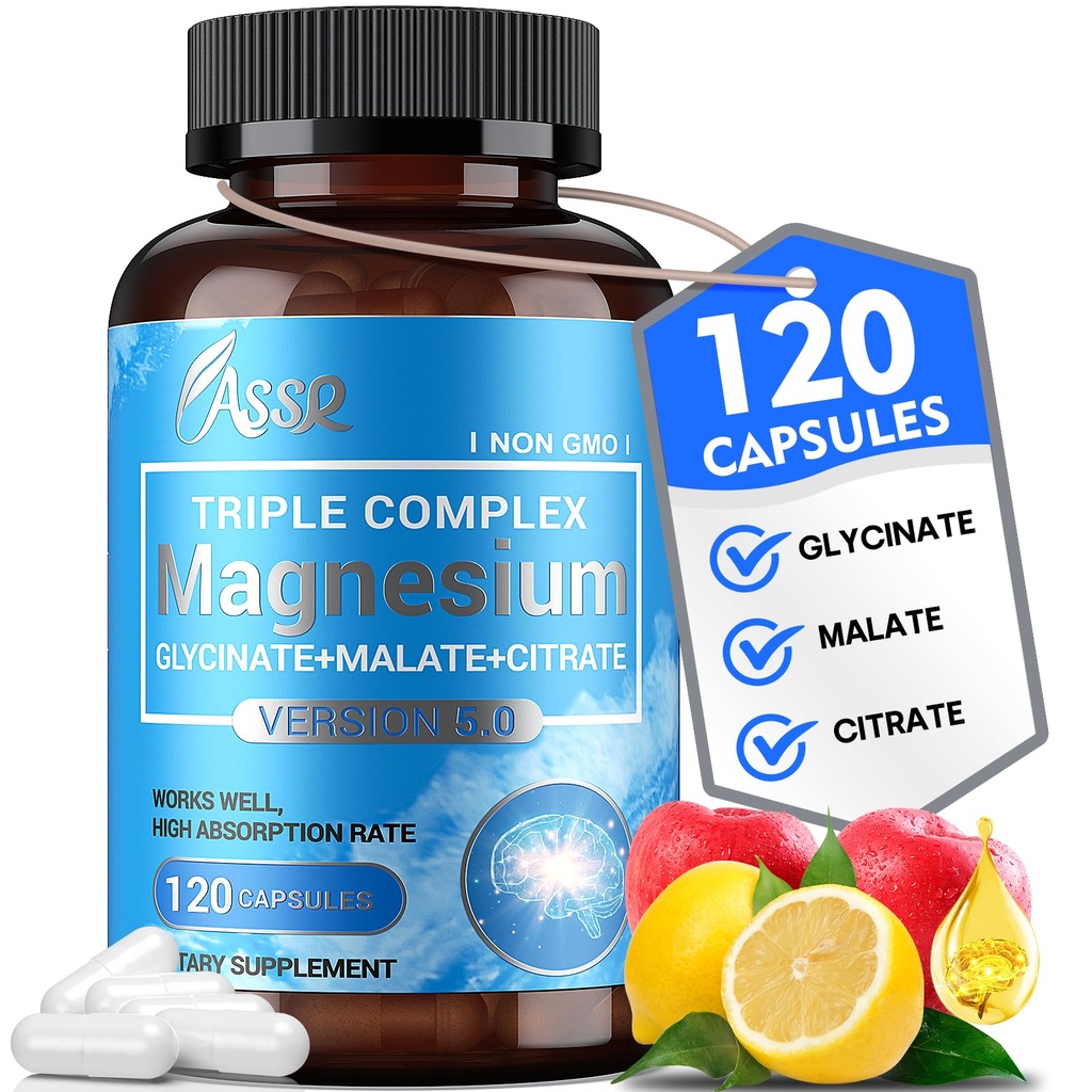 ASSR Triple Magnesium Complex ... 300 mg Magnesium Supplement Glycinate, Malate & Citrate... Tuet rentoutumista, lihasten ja hermojen toimintaa.