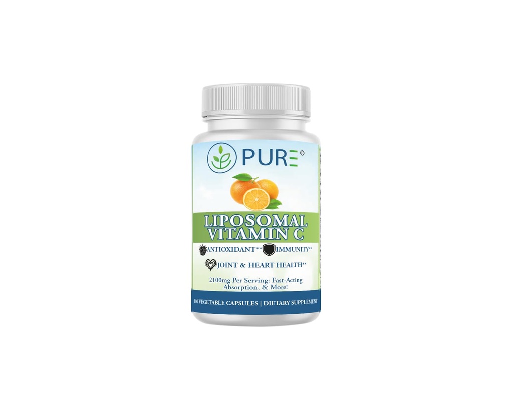 PURE Liposomaalinen C-vitamiinin kapselit, 2100 mg, Auringonkukkalesitiini, 180 kapselia, 60 päivän toimitus, Premium Wellness Supplement
