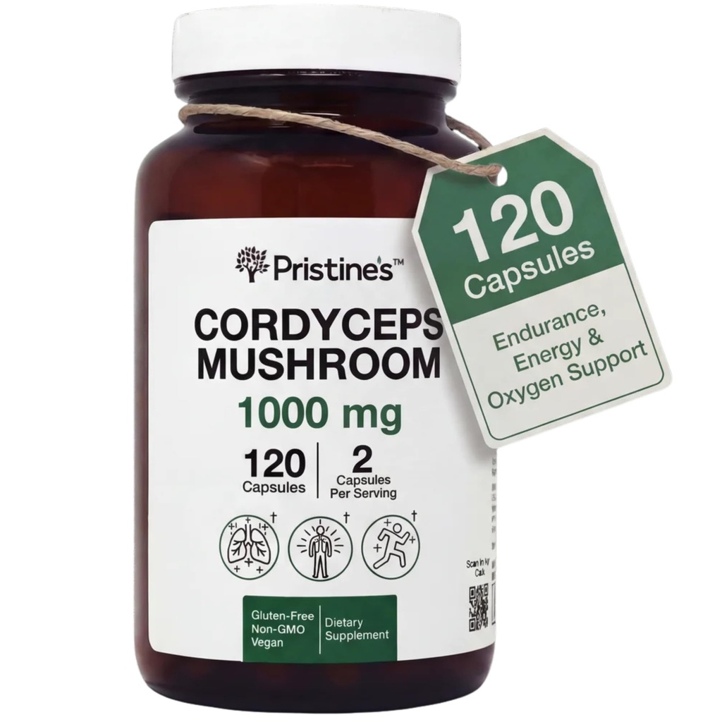 PRISTINE's Cordyceps Sienikapselit - 60 päivän toimitus 1000 MG - Yleisurheilullinen suorituskyky, kestävyys ja immuniteetti Adaptogeeni täydentää - anti ikääntymistä tukeva antioksidantti