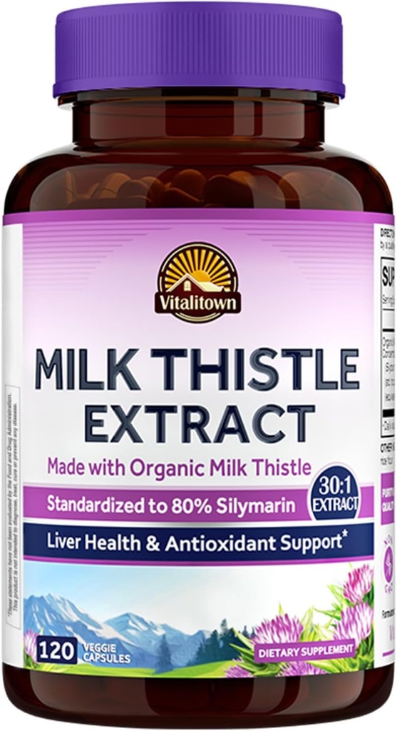 Vitalitown Organic Milk Thistle Antioksidantti tuki, Detox & Cleansing, 120 Vegan Caps