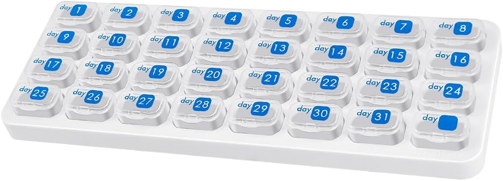 Månadspiller Organizer, Large Travel Pill Box 31 Day, Daily Pill Case, Pill Holder Container för vitamin, medicin, tillägg, fiskolja, Clear