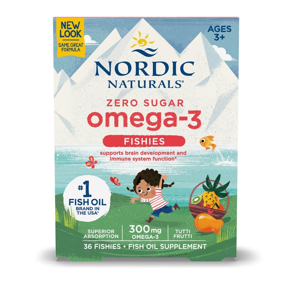 Nordic Naturals Nordic Omega-3 Fishies, Tutti Frutti - 36 Fishies - 300 mg Total Omega-3 med EPA & DHA - Hälsosam hjärna, humör, vision och immunsystem - Icke-GMO - 36 portioner