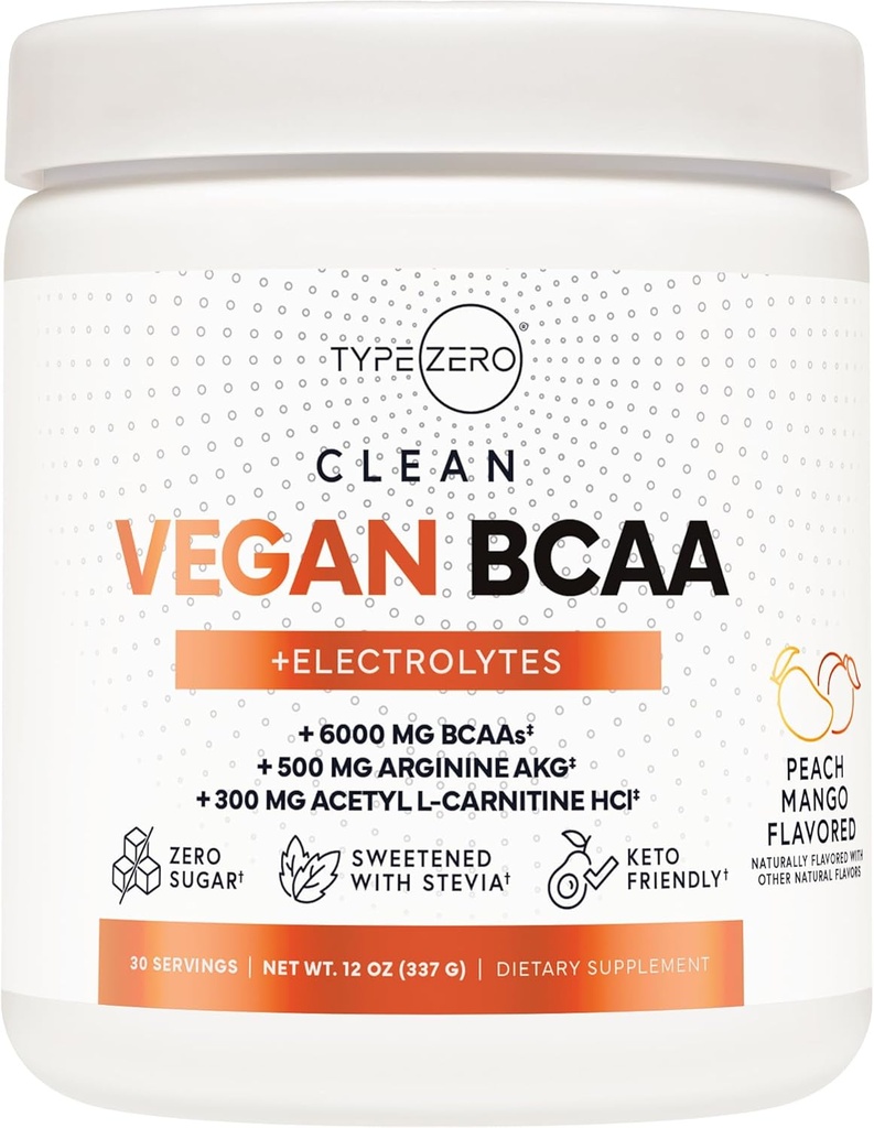 Ultra Clean Vegan BCAA Powder + Electrolyytit (Peach Mango ... 6G) 2:1:1:1 Sokeriton/ei sukraloosi BCAAs Aminohapot täydentää naisille/Men - paras BCAA Vegaani Aminohapot jälkeen harjoittelun Recovery Drink