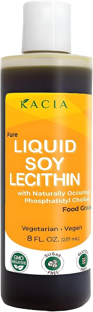 Kacia Pure Soy Lecithin Liquid | Vegan Lecithin 8 oz | Natural Food Grade Emulsifier & Stabilizer för Baked Goods & Chocolates | Lecithin Soy Moisturize i Skin & Hair Cosmetics Creations