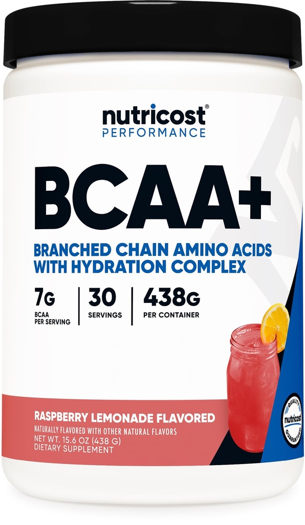Nutricost BCAA + Hydration Powder (Vadelmasitruuna) 30 Tarjoilut - Haaraketjuiset Aminohapot Hydraation Complex - Gluteeniton, ei GMO