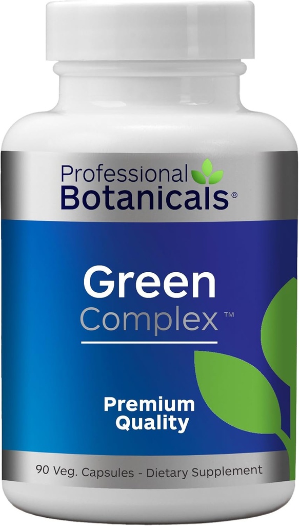 Professional Botanicals Green Complex - Vegan Non GMO Organic Spirulina Algae, Organic Barley Grass Eleuthero, Cordyceps, Rhodiola Rosea, Reishi, Ashwagandha Superfood Superfood Supplement - 90 Kasvissyöjä Caps
