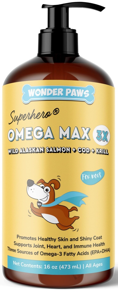Wonder Paws Fish Oil for Dogs - Omega 3 koiralle Alaskan Salmon, Turska & Krill Oil - EPA DHA rasvahapot - vähemmän vuodatus & kutina - iho, nivelet, Immuuni & Heart Health - Liquid Supplement (16 oz)