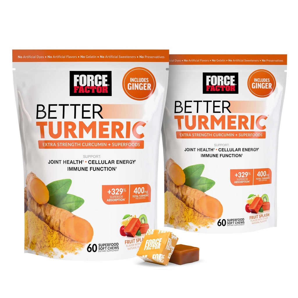 Force Factory Parempi Turmeric yhteinen tuki täydentää Extra Strength Yhteinen terveys , Featuring HydroCurc Turmeric Curcumin kanssa musta Pepper Superior Imeytyminen , Fruit Splash , 120 Soft Chews