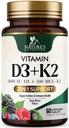 D3-vitamiinia K2 täydentää ... 5000 IU D3 + K2 100 mikrog D-vitamiinia MK-7 K2 tukee immuunia, sydäntä, hampaita ja luun terveyttä - luonnon helppo pureskella, VIT D3 K2, ei-GMO, Tasty Berry Flavor - 60 tablettia