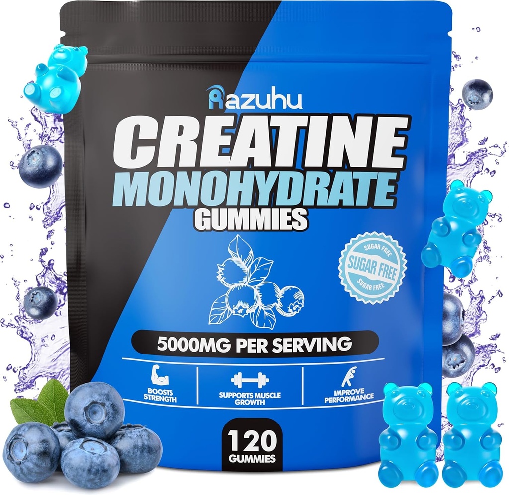 Pre Treenout hcl kreatiinimonohydraatti Gummies, 120 Sininen puru Men(Blueberry), kreatiini hcl Energy Supplement for Women, hera proteiini Isolate Vital Source Feminine Gummies