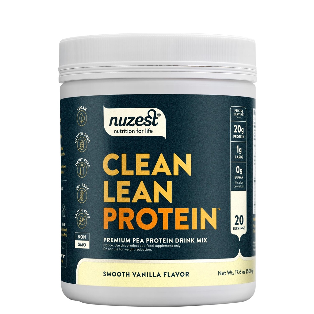 Nuzest - Pea Protein Powder - Clean Lean Protein, Premium Vegan Plant Based, Dairy Free, Gluteenittomat, GMO-vapaa, luonnollisesti makeutettu proteiini Shake, Smooth Vanilla, 20 Tarjoilua, 1,1 lb