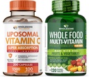 Wholesome Wellness Liposomal Vitamin C Capsules (200 Pills 1500mg Buffered) Hög Absorption + Mat Multivitamin för Män - Naturliga multivitaminer, mineraler, organiska extrakt Bundle