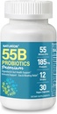 55B Probiotics Premium - 55 miljarder CFU, 12 stammar, 185mg Prebiotic - Immune Support, Digestive & Gut Health - Stöder Occasional Constipation, Gas & Bloating - 30 Vegan Capsules, 30 Day Supply