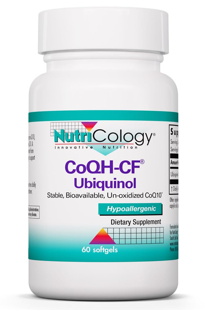 Nutricology CoQH-CF Ubiquinol 100mg Supplement - Oksidisoitumaton CoQ10, tukee sydän- ja verisuonitautien, immuunijärjestelmän tuki, vakaa, biosaatavissa, Softgels - 60 Count
